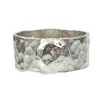 Handmade Chunky Hammered Wide 8mm Solid Silver 925 Band Ring with Blob Hallmarked