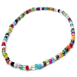 Extra Large XL Size Multi-Colour Glass Seed Bead Anklet on Elastic, Colourful Handmade Design : Size XL 12 inches, Beach Boho Plus Size Jewellery for Women, Summer Colours