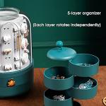 HHMRTYDG Makeup Storage Box Rotating Jewelry Organizer Earring Holders with 5-Layer Jewelry Box 2 Drawers Dust-Proof Cover Jewelry Box(A)