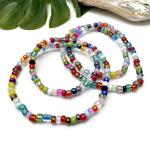 Extra Large XL Size Multi-Colour Glass Seed Bead Anklet on Elastic, Colourful Handmade Design : Size XL 12 inches, Beach Boho Plus Size Jewellery for Women, Summer Colours
