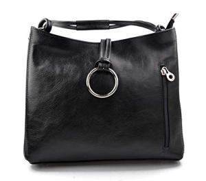 Luxury Women's Leather Handbag - Black Shoulder Bag - Italian Made - Elegant and Stylish Women's Purse