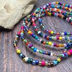 Extra Large XL Size Multi-Colour Glass Seed Bead Anklet on Elastic, Colourful Handmade Design : Size XL 12 inches, Beach Boho Plus Size Jewellery for Women, Summer Colours