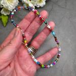 Extra Large XL Size Multi-Colour Glass Seed Bead Anklet on Elastic, Colourful Handmade Design : Size XL 12 inches, Beach Boho Plus Size Jewellery for Women, Summer Colours