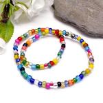 Extra Large XL Size Multi-Colour Glass Seed Bead Anklet on Elastic, Colourful Handmade Design : Size XL 12 inches, Beach Boho Plus Size Jewellery for Women, Summer Colours