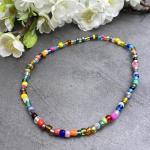 Extra Large XL Size Multi-Colour Glass Seed Bead Anklet on Elastic, Colourful Handmade Design : Size XL 12 inches, Beach Boho Plus Size Jewellery for Women, Summer Colours