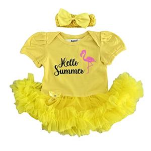 Baby Girls Hello Summer Yellow Tutu Romper with Bow Headband, Newborn Holiday Dress (Premature)