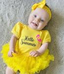 Baby Girls Hello Summer Yellow Tutu Romper with Bow Headband, Newborn Holiday Dress (Premature)