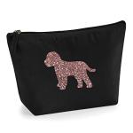 Cockapoo Cosmetic Bag – Black Recycled Cotton Makeup Pouch with Rose Gold Glitter Dog Design – Gift for Cockapoo Lovers – Zippered Storage Bag for Toiletries, Beauty Essentials & Travel