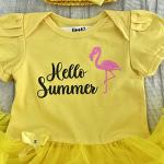 Baby Girls Hello Summer Yellow Tutu Romper with Bow Headband, Newborn Holiday Dress (Premature)