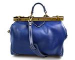 Ladies leather handbag doctor bag handheld shoulder bag medical purse blue made in Italy