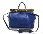 Ladies leather handbag doctor bag handheld shoulder bag medical purse blue made in Italy