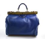 Ladies leather handbag doctor bag handheld shoulder bag medical purse blue made in Italy