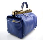 Ladies leather handbag doctor bag handheld shoulder bag medical purse blue made in Italy