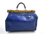 Ladies leather handbag doctor bag handheld shoulder bag medical purse blue made in Italy
