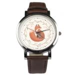 Cute Fox design wristwatch - Black/Brown strap (Brown)