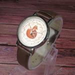 Cute Fox design wristwatch - Black/Brown strap (Brown)