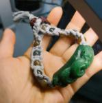 Handcrafted White Satin Bracelet with Grey Braided Cord and Black Beads, Traditional Asian Style