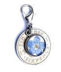 Cotswold Crafts By Emma Forget-Me-Not Bridal Charm - Handmade Blue, Silver Sixpence Gift for Bride, Garter or Bouquet Accessory - Locally Pressed Forget Me Not Flower for Bridal Showers and Weddings