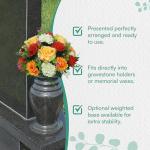 UK Handmade Artificial Grave Flowers for Cemetery Pot - Weather Resistant Faux Silk Memorial Arrangement with Premium Yellow open Roses and spiky Chrysanthemums in Red and Orange 27cm Grave Decoration