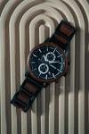 Luxury Wood & Steel Watch for Men – Red Sandalwood Chronograph with Black Bracelet, 30th 40th Birthday Present, Promotion Gift, Wedding Anniversary Surprise Fathers Day Present