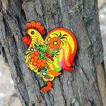 Traditional Hand Painted Rooster Ornament Wooden Easter and Christmas Hanging Decor 4.3 x 3.3 x 0.2 in Ukrainian Artisan Craft Collectible Gift