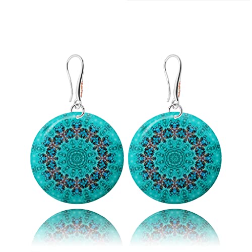 Boho Mandala Dangle Earrings for Women, Bold Statement Jewellery (18 - Round Turquoise Blue)