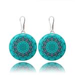 Boho Mandala Dangle Earrings for Women, Bold Statement Jewellery (18 - Round Turquoise Blue)
