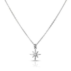 Annika Bella Star Necklace, Tiny Cubic Zirconia North-Star Pendant, 925 Sterling Silver Chain, Celestial Necklaces, Womens Jewelry, Gift for Her (Silver)
