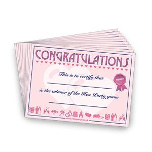 HEN DO WINNERS CERTIFICATES - Hen Do Night Game or Quiz Prize - 10 Pack