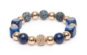 Zebredellas Bracelet Unique Lapis Lazuli Agate Gemstones Gold Pave Crystal Hematite Beads Hand Made In Britain