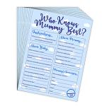 Who Knows Mummy Best - Baby Shower Game - Blue - 10 Pack