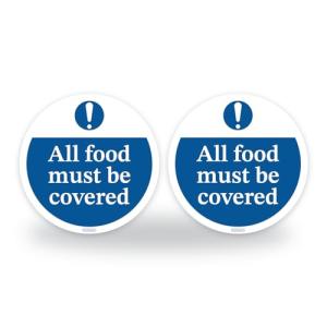 Set of 2 All food must be covered Kitchen Signs - LAMINATED 95mm Waterproof Hygiene Catering Stickers - Food Safety Signs - Restaurant, Pub, Food truck, Workplace