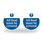 Set of 2 All food must be covered Kitchen Signs - LAMINATED 95mm Waterproof Hygiene Catering Stickers - Food Safety Signs - Restaurant, Pub, Food truck, Workplace