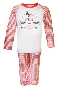 Christmas Pyjamas Kids, Siblings Matching Personalised Pyjama, Nice list Santa Pjs For Christmas, Red/White Stripes Girls Christmas Pjs, Children's Festive Clothing (1-2 Year)