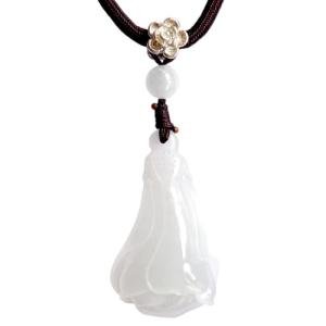 Collectible Master Hand Carved Magnolia Flower Pendant Necklace Pure A-grade Natural Dushan Jade Jewelry Amulet