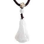 Collectible Master Hand Carved Magnolia Flower Pendant Necklace Pure A-grade Natural Dushan Jade Jewelry Amulet