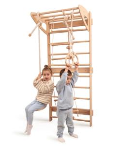 Woodandhearts Swedish Ladder with Rope Accessories, Made in EU, pull up bar, pull up bar, gymnastics bar, pull-up bars, gym accessories, play gym, indoor climbing frame, gymnastic rings