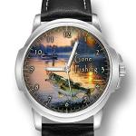 GONE FISHING FISHERMAN ANGLER GENT'S WRIST WATCH BIRTHDAY ANNIVERSARY CHRISTMAS BEST GIFT ENGRAVED