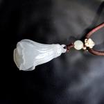 Collectible Master Hand Carved Magnolia Flower Pendant Necklace Pure A-grade Natural Dushan Jade Jewelry Amulet