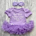 Personalised First Father's Day 2025 Dress, Newborn Baby Girls Daddy & Daughter Purple Tutu Romper with Headband (Premature)