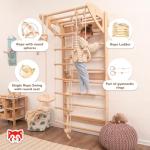 Woodandhearts Swedish Ladder with Rope Accessories, Made in EU, pull up bar, pull up bar, gymnastics bar, pull-up bars, gym accessories, play gym, indoor climbing frame, gymnastic rings
