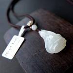 Collectible Master Hand Carved Magnolia Flower Pendant Necklace Pure A-grade Natural Dushan Jade Jewelry Amulet