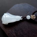 Collectible Master Hand Carved Magnolia Flower Pendant Necklace Pure A-grade Natural Dushan Jade Jewelry Amulet