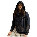 HEXA Handmade Thick Hooded Fleece Warm Turtle Neck Jumper Pullover Black gon Geometric Patterns Pockets Thumb Gloves Festival Tribal Gypsy