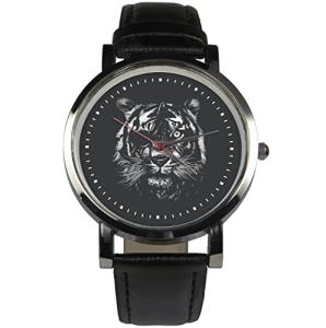 Eye patch Tiger wristwatch design. Unique quirky design theme, mono chrome line art, nifty watch for any Tiger lover or animal lover (Black)