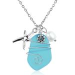 Weviway Sea Glass Wire-Wrapped Necklace with Starfish Pendant, Pearl Charm, Handmade Beach Jewellery for Women