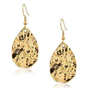 Weviway 18K Gold Plated Teardrop Hammered Dangly Drop Earrings for Women Gold Jewellery Handmade Earrings for Gift