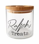 MYuniqueDECOR® Personalised Pet Treat Glass Storage Jar Canister Wooden Lid Airtight Dog Cat