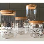 MYuniqueDECOR® Personalised Pet Treat Glass Storage Jar Canister Wooden Lid Airtight Dog Cat