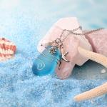 Weviway Sea Glass Wire-Wrapped Necklace with Starfish Pendant, Pearl Charm, Handmade Beach Jewellery for Women